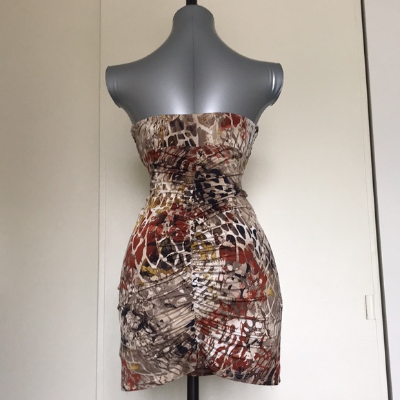 Casual business casual formal Ruched Animal print rhinestone tube top dress - Picture 2 of 6